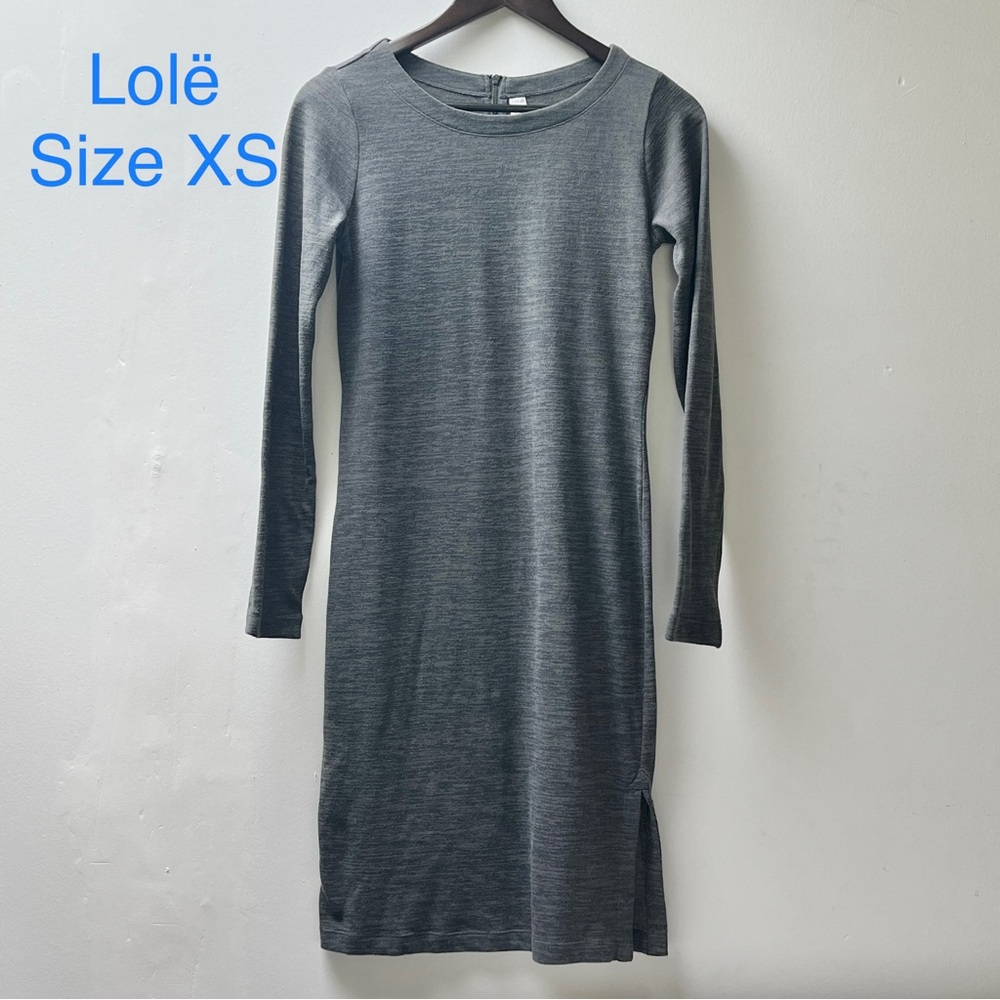 Lolë Women's Gray Heathered Long Sleeve Side Slit Travel Dress XS